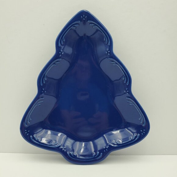Pfaltzgraff Holiday Blue Tree Shaped Plate Christmas Tree Appetizer Tray - Picture 2 of 6